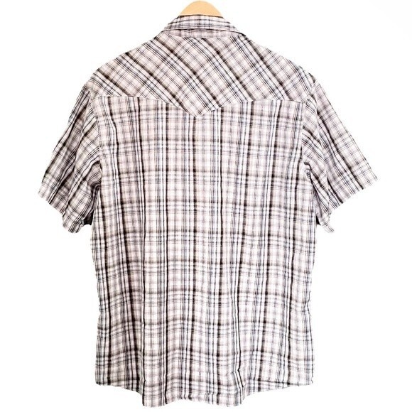 Wrangler Shirt Men’s Size XL Short Sleeve Western Pearl Snap Blue White Plaid - Picture 2 of 6